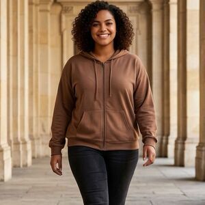 NWOT Blumin Plus Size Brown Lightweight Dull Zip Hoodie Jacket - Size 3XL